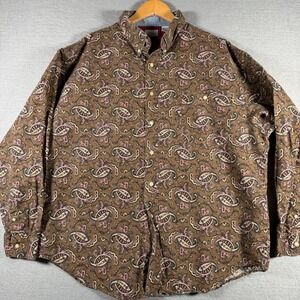 Bugle Boy Company Mens XXL Brown Paisley Ramie Cotton Button Down Shirt 13193